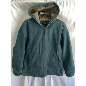 Lakin & Mckey Hooded Fleece Sherpa Lined Canvas Workwear Coat Womens Medium Teal